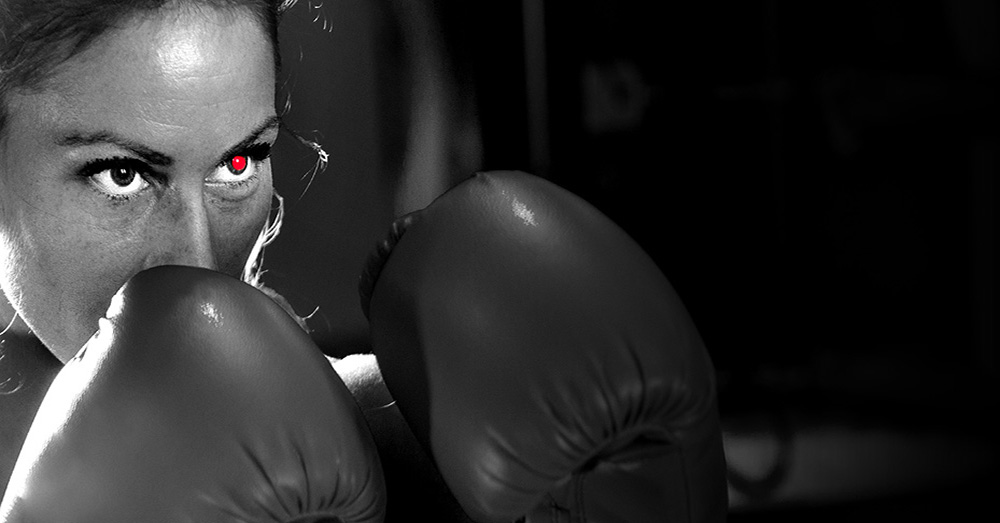 woman boxer with a red eye